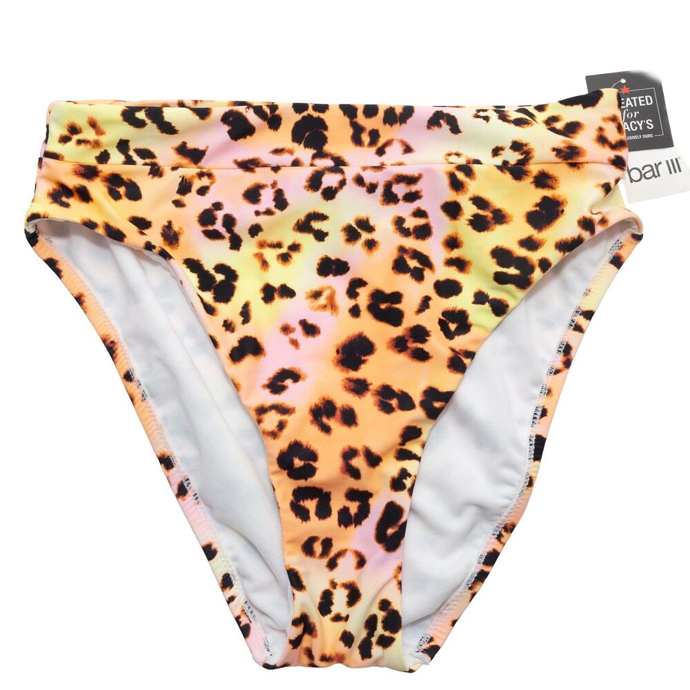 Bar III Women's Size S Multi-Color Leopard Print High Waist Bikini Swim Bottom